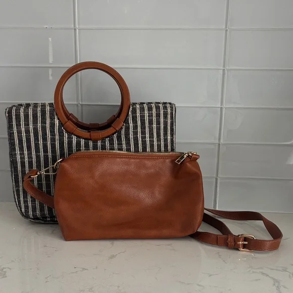 Antik Kraft Black and White Striped Shoulder Bag with Brown Handles - Picture 4 of 7